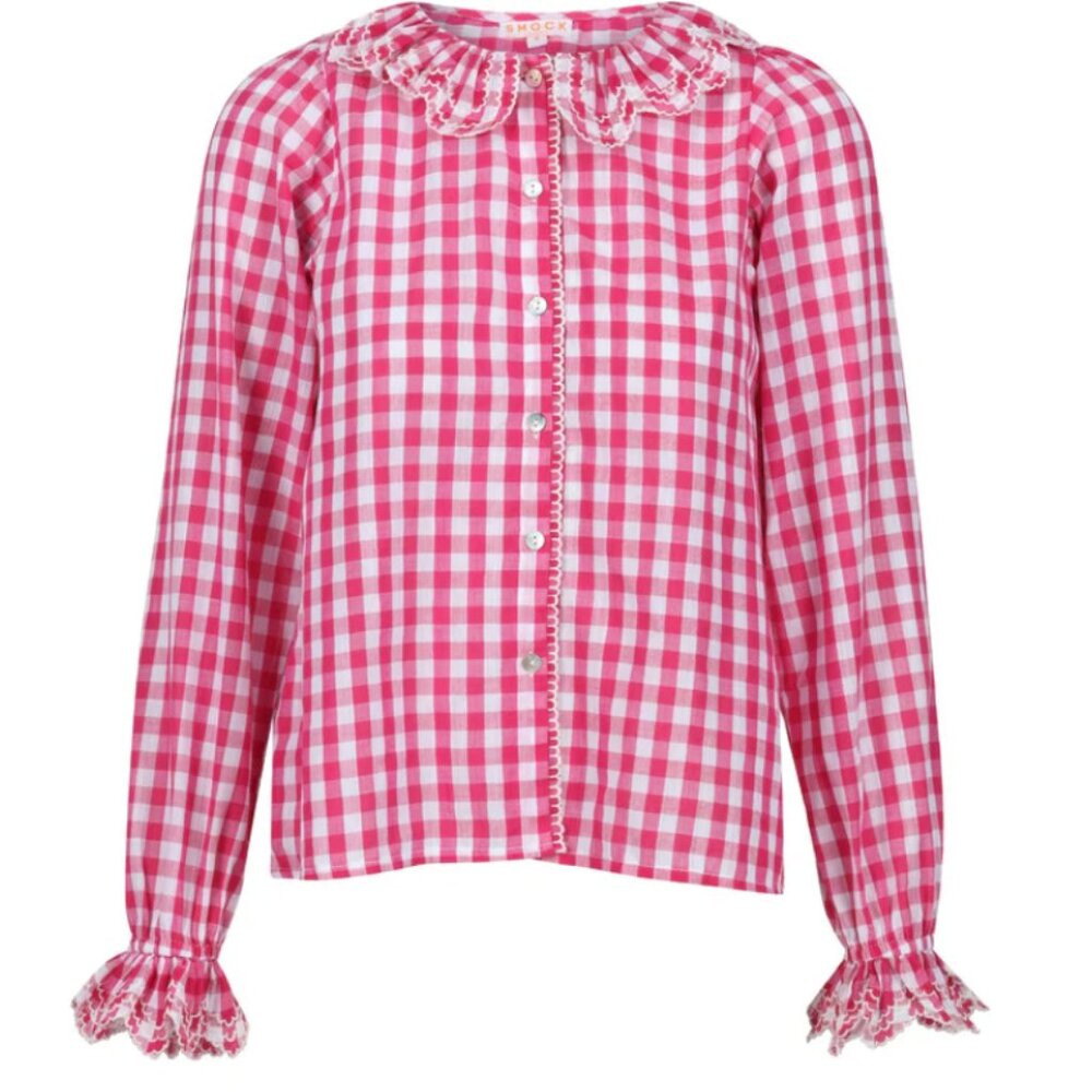 SMOCK LONDON BRONTE BLOUSE in RASPBERRY GINGHAM, size L, NWT